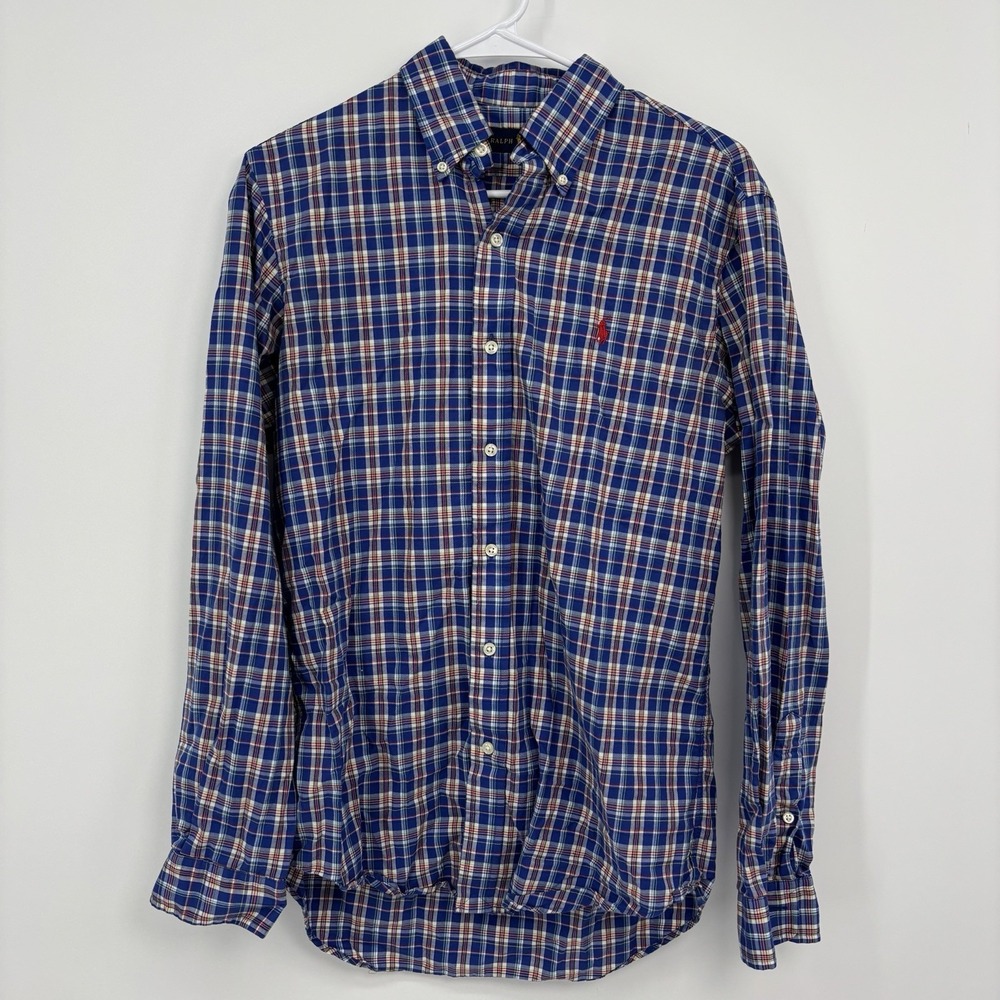 Ralph Lauren Button Down Shirt Mens Small Blue Plaid Long Sleeve